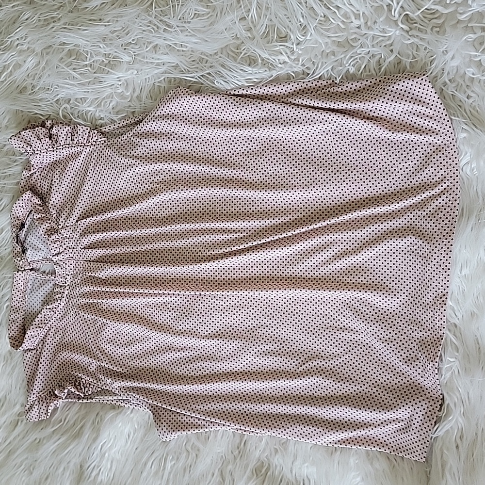 Adriana Papell ruffle blouse pink polka dot
